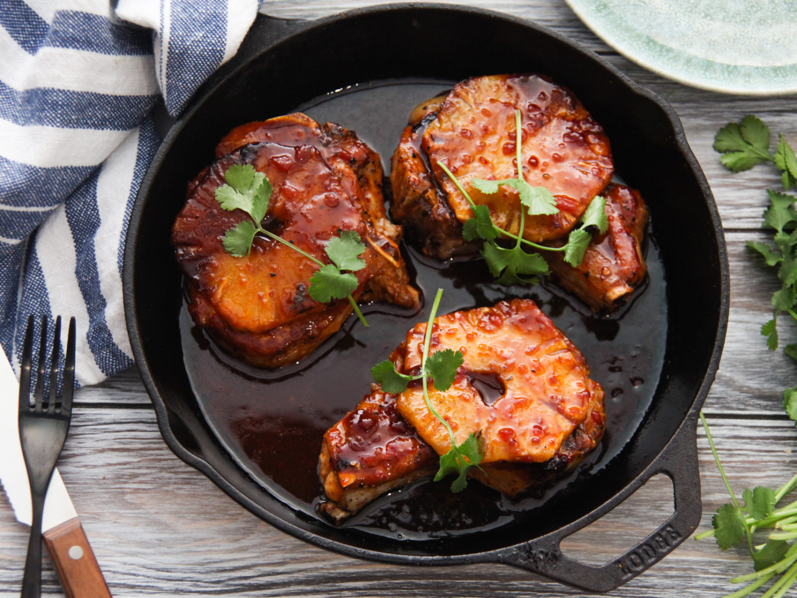 Hawaiian Style Tiger Chops with Roasted Pineapple
