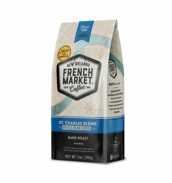 French Market Coffee St Charles Dark Roast Whole Bean Blue Bag 12 oz