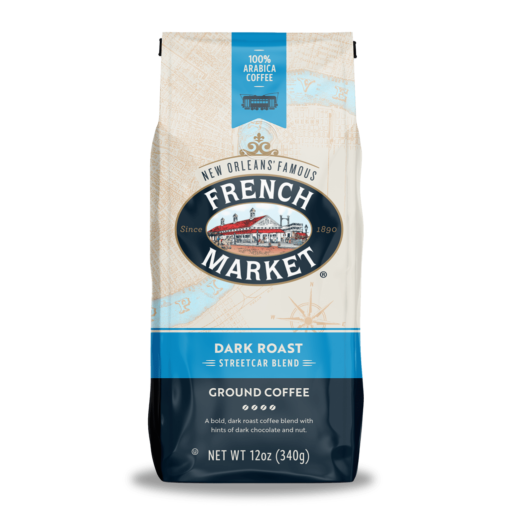 French Market Coffee Streetcar Blend Dark Roast Blue Bag 12 oz