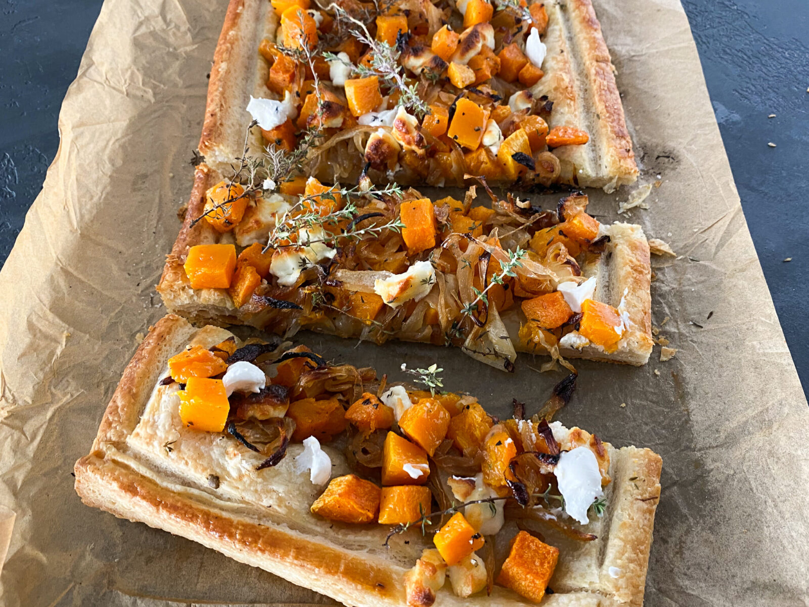 Roasted Butternut Squash, Caramelized Onion and Goat Cheese Tart