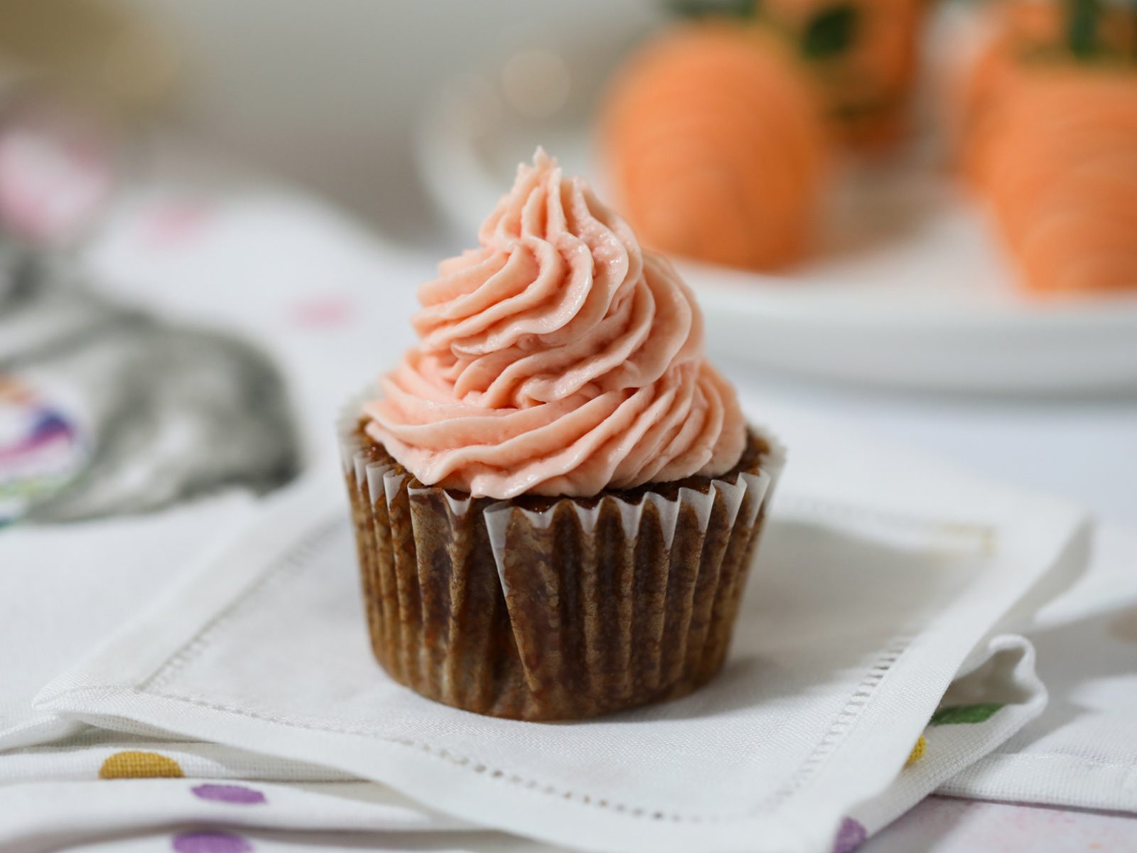 Carrot Cake Cupcakes with Strawberry Mascarpone Frosting