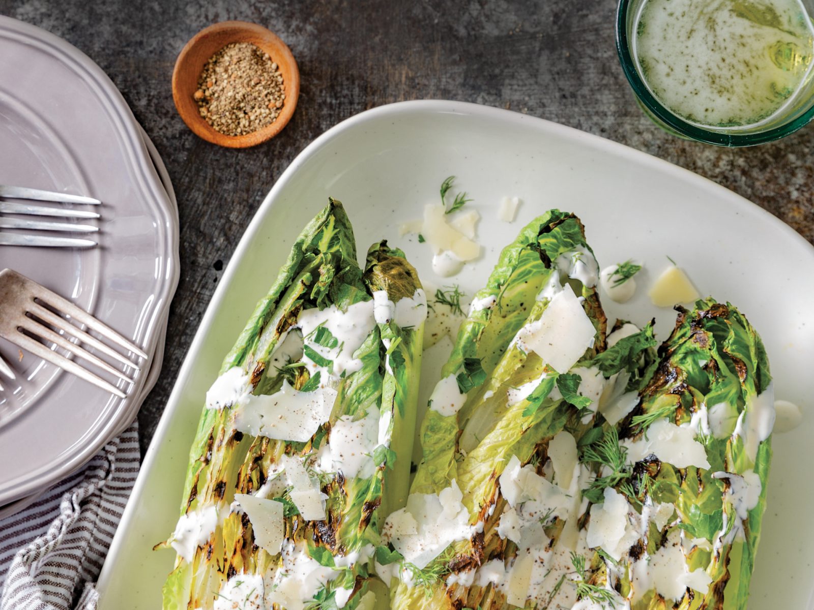 Grilled Romaine Salad with Buttermilk Herb Dressing