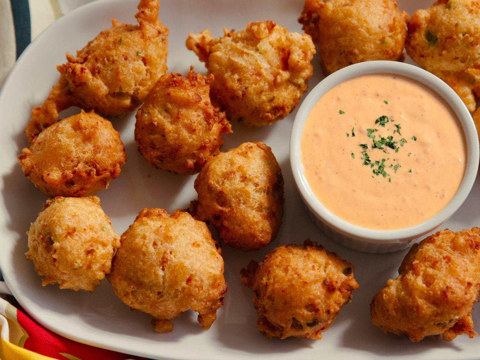 Crawfish Fritters with Spicy Comeback Sauce