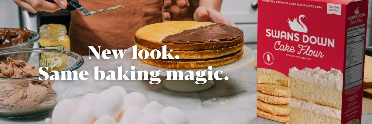 new box design, lady holding cake